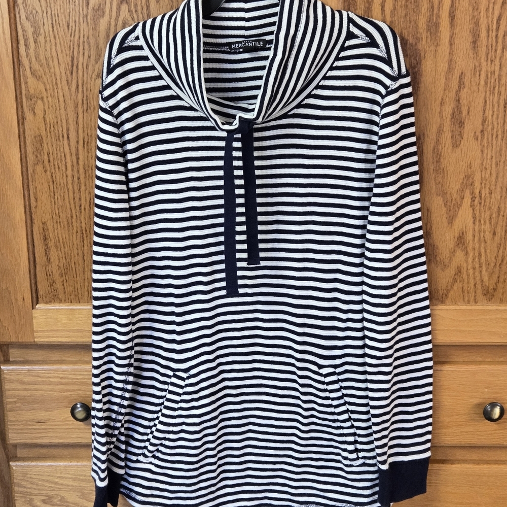 J Crew Mercantile Womens Small Sweatshirt Tunic White w/ Navy Stripes Nautical